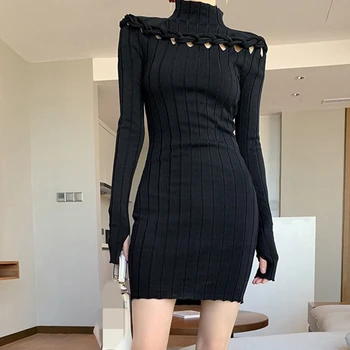 

2020 fall woman black white knitted dresses