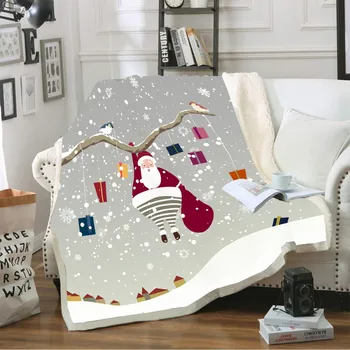

Winter Soft Sherpa Coral Plush Blanket Christmas Box Santa Hanging on the Tree Throw Blanket Warm Knee Blanket Cozy Blanket Gray