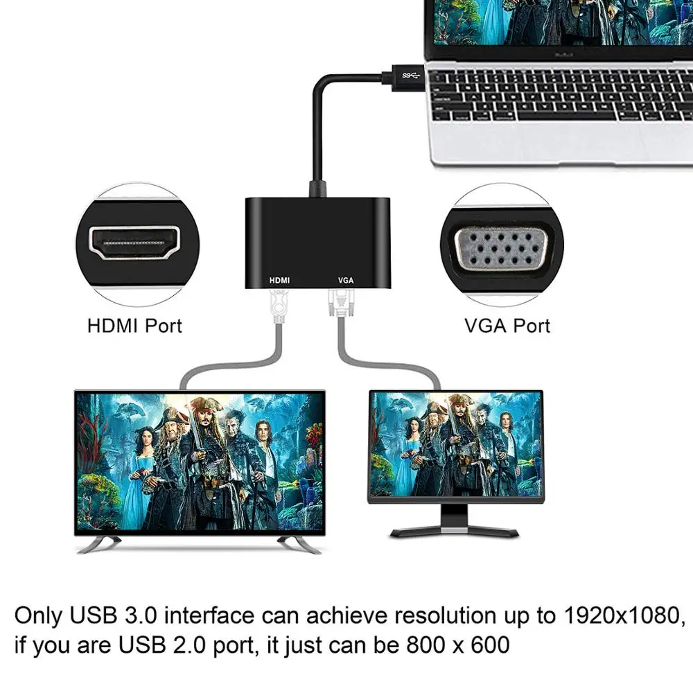 Адаптер AMKL с USB на VGA адаптер HDMI 3 0 конвертер для ПК и ноутбуков Windows 7/8/8 1/10 /XP|Кабели