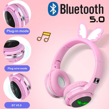 

Cute Kids Bluetooth 5.0 Headphone Colorful Glowing Headset Foldable Hi-Fi Music Headset Support TF Card Aux Play Boys&Girls