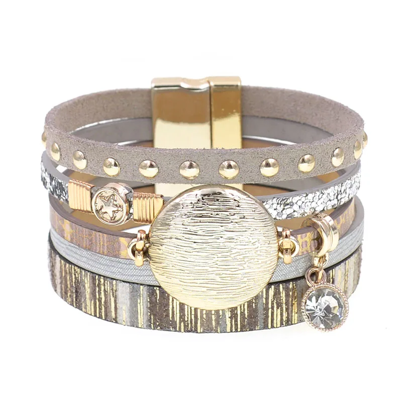 WELLMORE NEW model leather bracelets for women Zinc alloy metal charm bracelet fashion jewelry Bracelet Jewelry Leather Bracelets