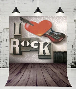 

VinylBDS Electric Guitar Photography Backdrops Wooden Floor Photo Studio Children Background for Rock and Roll Music Props