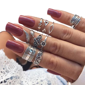 

9 Pcs /Set Bohemian Openwork Carved Leaves Joint Ring Set Wholesale 2019 For Women Fashion Vintage Knuckle Rings