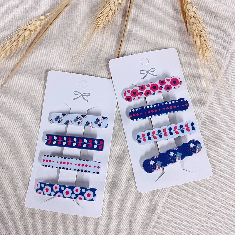 

Children's hairpin set Red white and blue alligator clips leaf winter Neutral style barrettes for girl