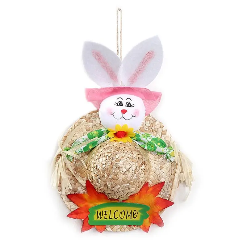 Creative Straw Hat Cute Rabbit Easter Door Hanging Wreath Home Wall Window Garden Decor Party Ornament Accessory Y4UE