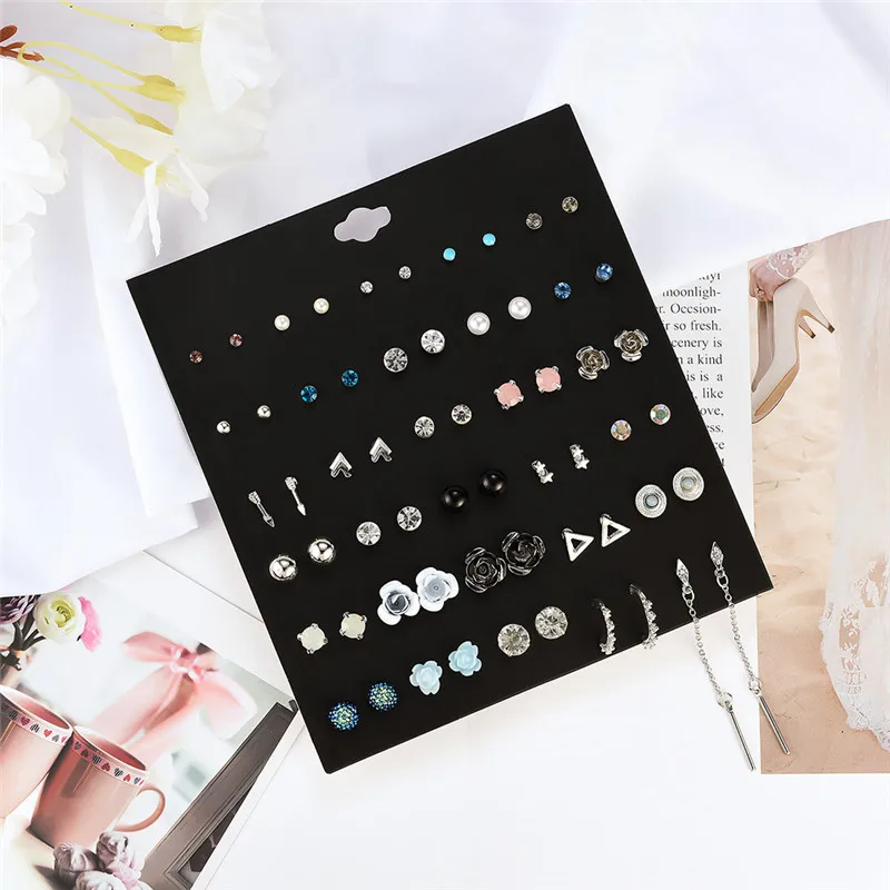 

TTLIFE 30Pairs/Set Love Zircon Fringe Geometry Pearl Earrings For Women Cute Heart Small Stud Earrings for women 2020