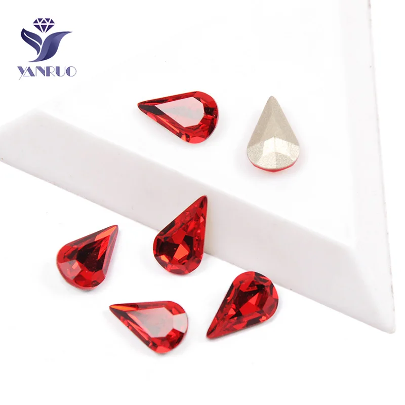 

YANRUO 4300 Pear Drop Light Siam Red Glass Rhinestones Claws In Studs DIY K9 Crystal Strass Claw Setting Stones For Clothing