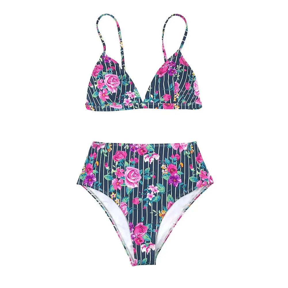 SEASELFIE Triangle High Waisted Bikini Sets Women Sexy Floral and Stripe Two Pieces Swimsuits 2020 Girls Swimming Suits Biquini
