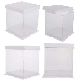 

4pcs Cake Packaging Box Cake Container Transparency Cake Box Cake Wrapping Box Cardboard Cake Box For Birthday Wedding Bake Sale