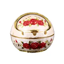 

Dropshipping Rose Flower Pattern Ash Tray with Lid Windproof Zinc Alloy Smoking Ashtray for Living Room