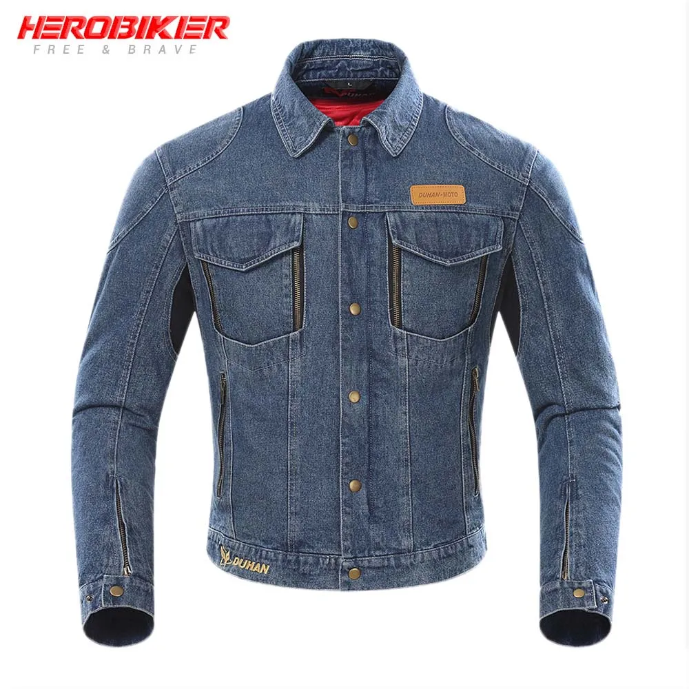 HEROBIKER мотоциклетная куртка мужская джинсовая куртка для мотокросса ветрозащитная мотоциклетная куртка защитная Экипировка со съемной хлопковой подкладкой - Color: Blue Jacket