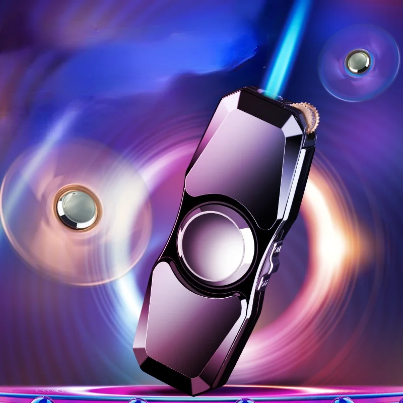 

Metal Fidget Spinner Gas Turbo Lighter Cigarette Lighter Windproof Blue Flame Fire Butane Gas Lighter Gadgets