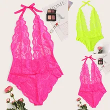 Эротическое женское белье, сексуальное, сексуальное, кружевное, с глубоким v-образным вырезом, розовое, зеленое, женское нижнее белье, комбинезон с открытой спиной, боди, однотонное, ночное белье, одежда для сна#401018