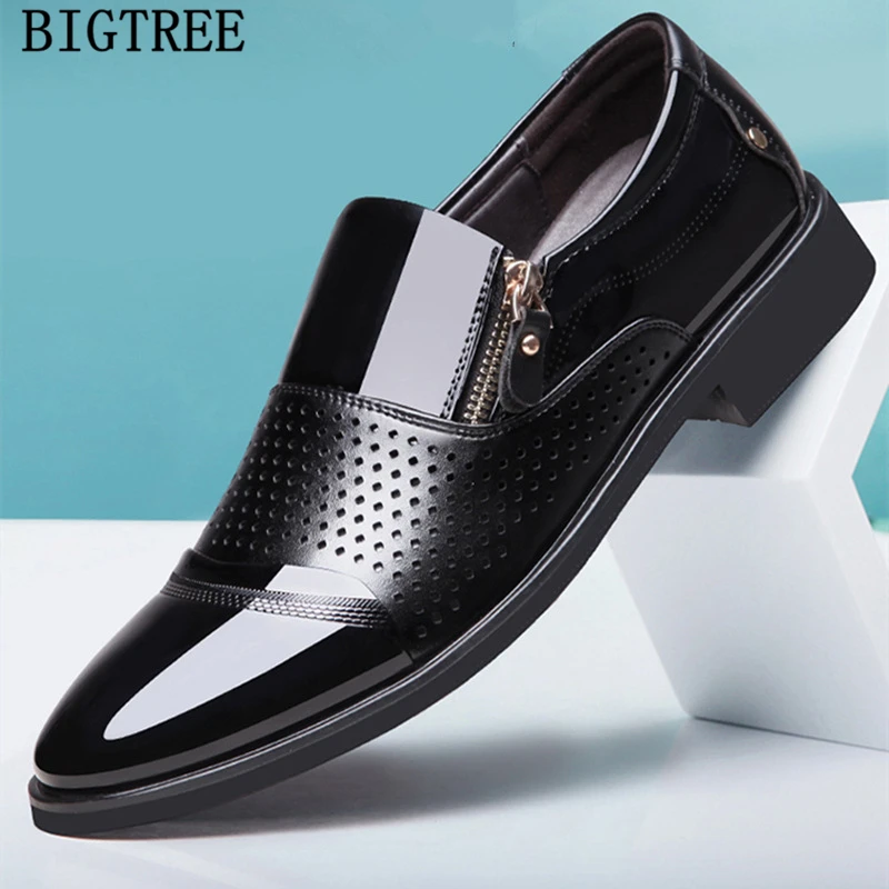 Formal Shoes Men Classic Loafers Mens Dress Shoes Plus Size Dress Italian Brand Patent Leather Shoes 