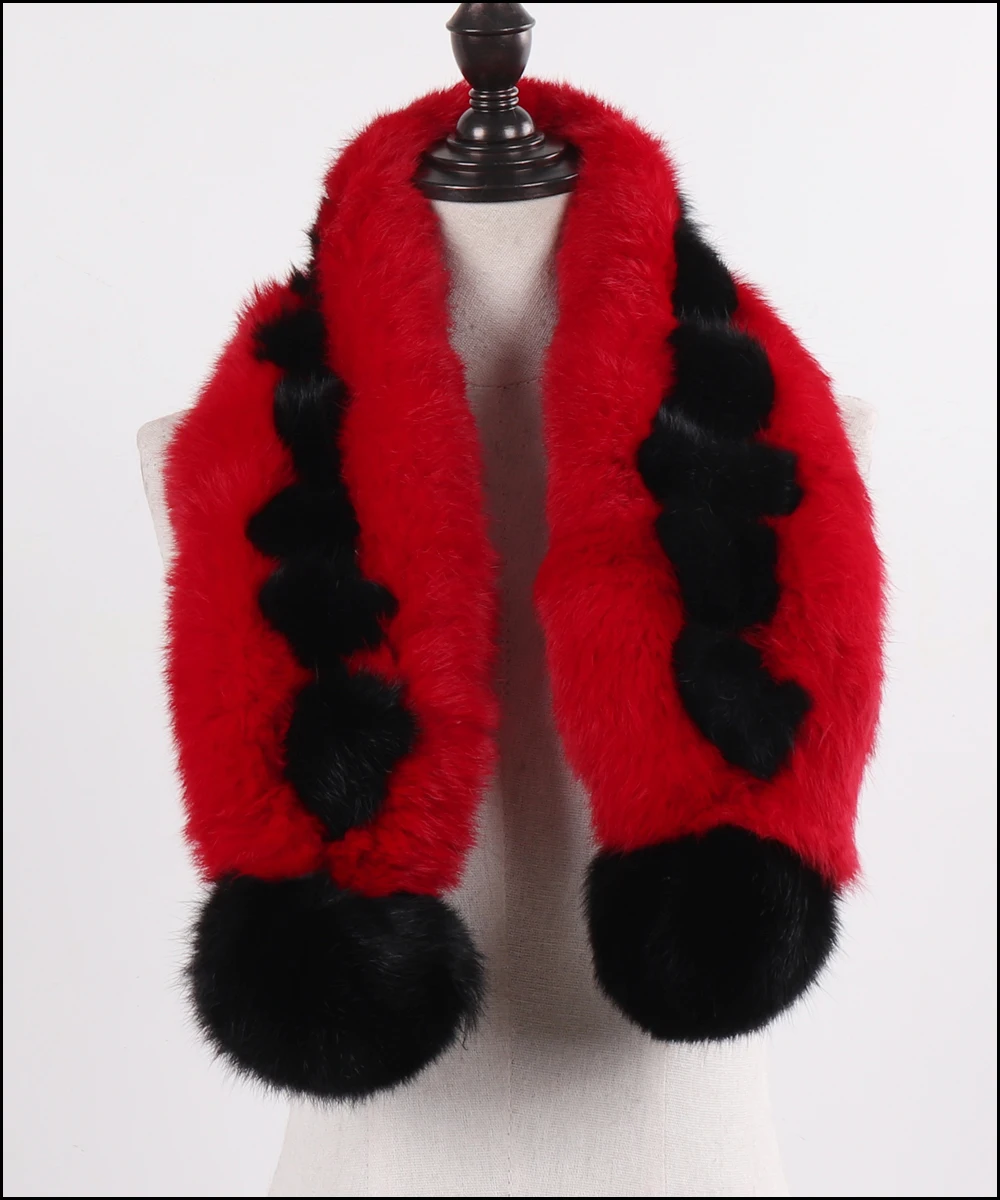 Новое поступление, модные женские шарфы из натурального меха, русский женский натуральный шарф из кроличьего меха, зимний толстый помпон из натурального меха
