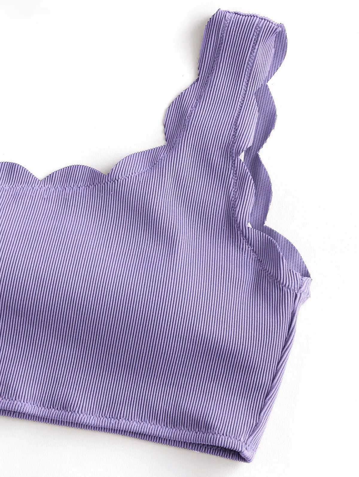 ZAFUL Women Textured Ribbed Scalloped One Shoulder Tankini Swimsuit Solid Color Elegant Swimwear Two Piece Bathing Suits 2020 ZAFUL Women Textured Ribbed Scalloped One Shoulder Tankini Swimsuit Solid Color Elegant Swimwear Two Piece Bathing Suits 2020