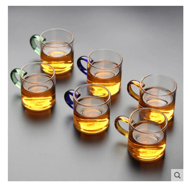 Short Drinking Glasses (120ml), with Wooden Base, for Tea, Coffee