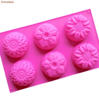 

6 Cavities Flowers Silicone Mold Fondant Cake Mold Handmade Soap Mold DIY Chocolate Biscuit Mold Baking Tool Birthday Decoration