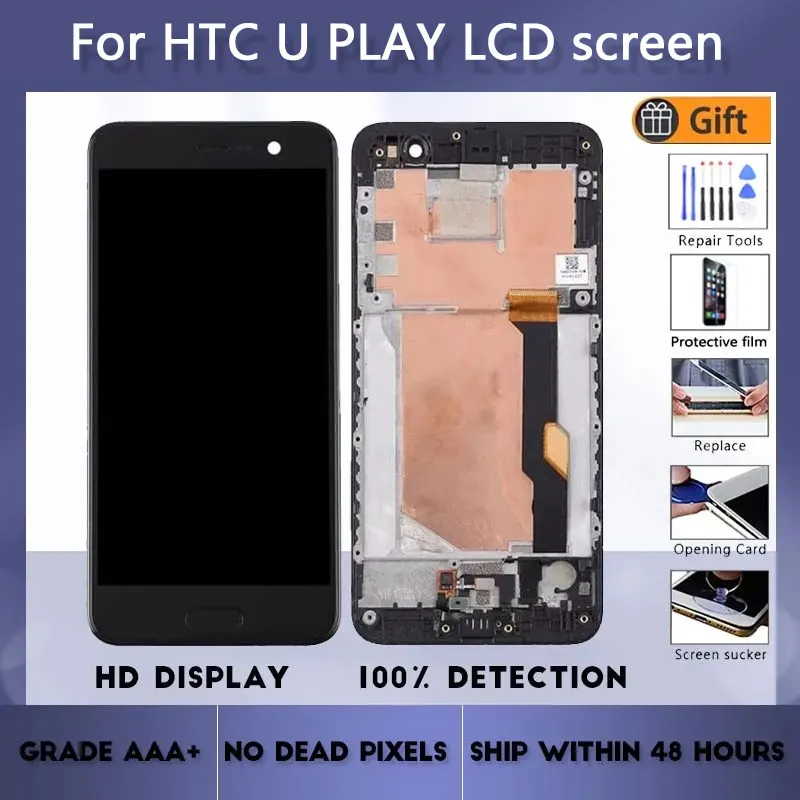 ЖК-экран в сборе для HTC U Play с передним сенсорным стеклом Alpine оригинальный черный