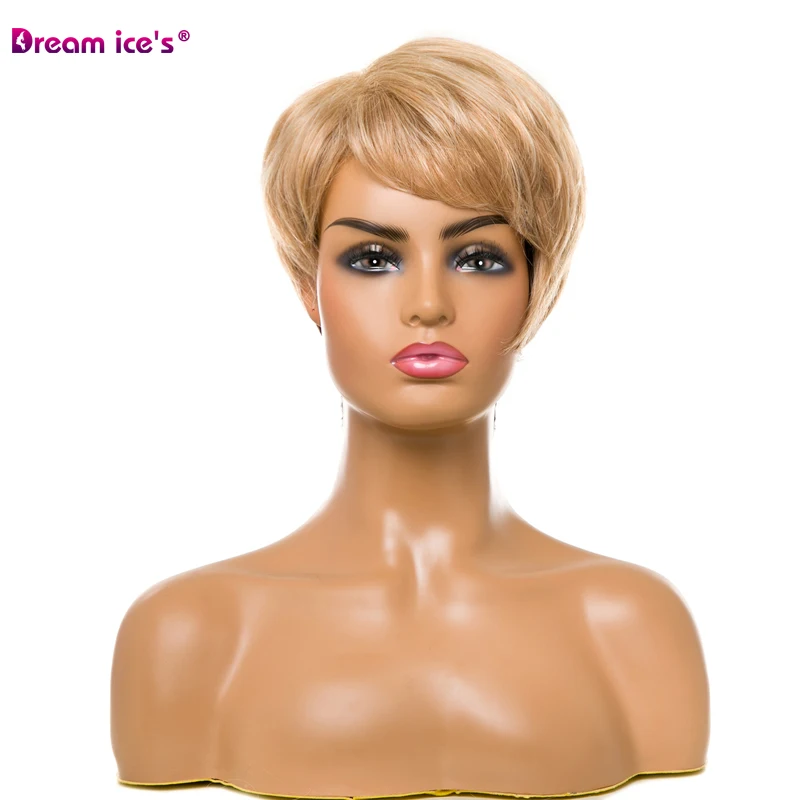 

Dreams Ice Women's Natural Short Hair Synthetic Wig 5 Inch Straight Hair Gradient Color, Bangs Elf Cut To Highlight Fluffy Ladie