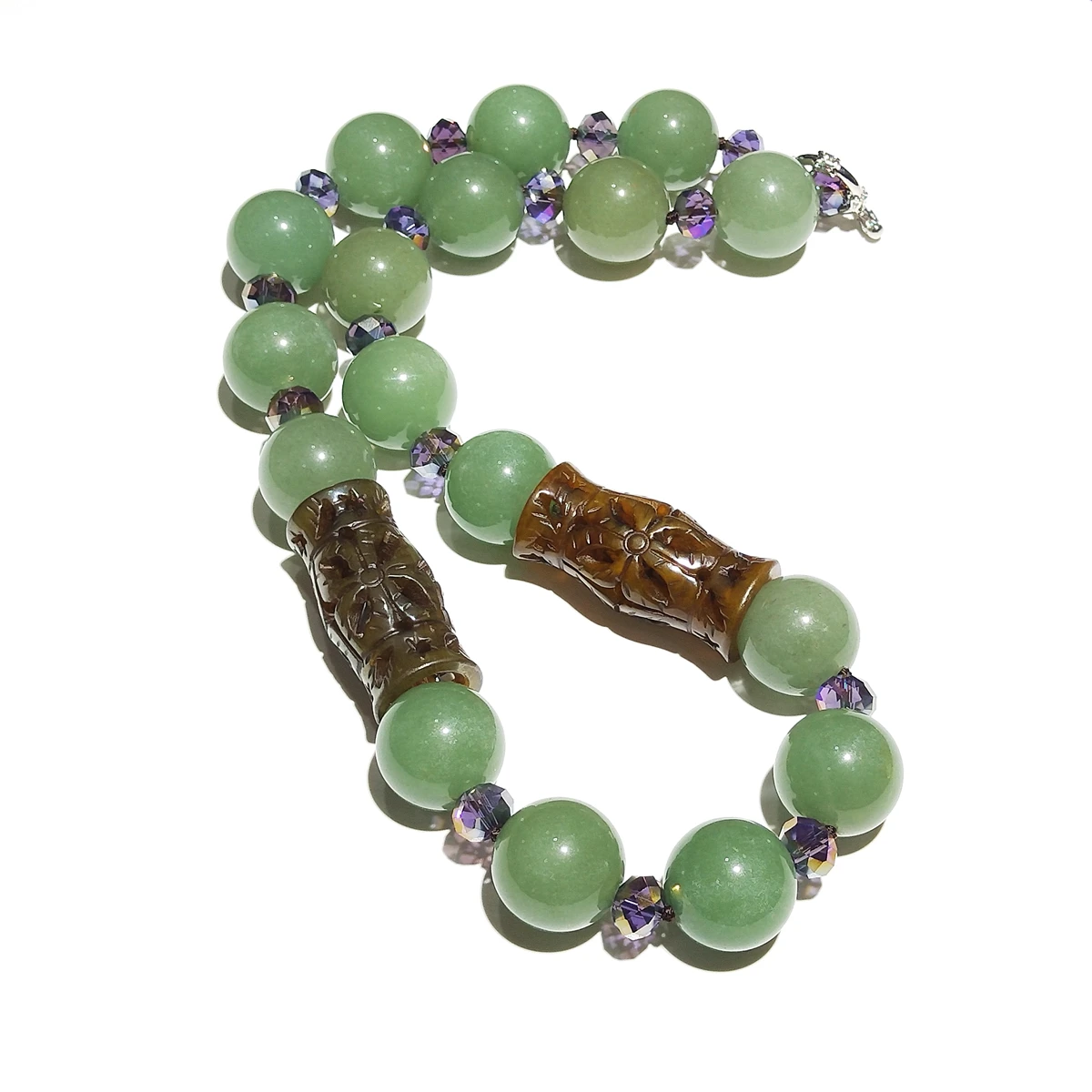 

Lii Ji Green Aventurine Purple Crystal Jades Carved Pendant Necklace Choker Necklace 57cm/23'' Women Jewelry Gift Stock Sale
