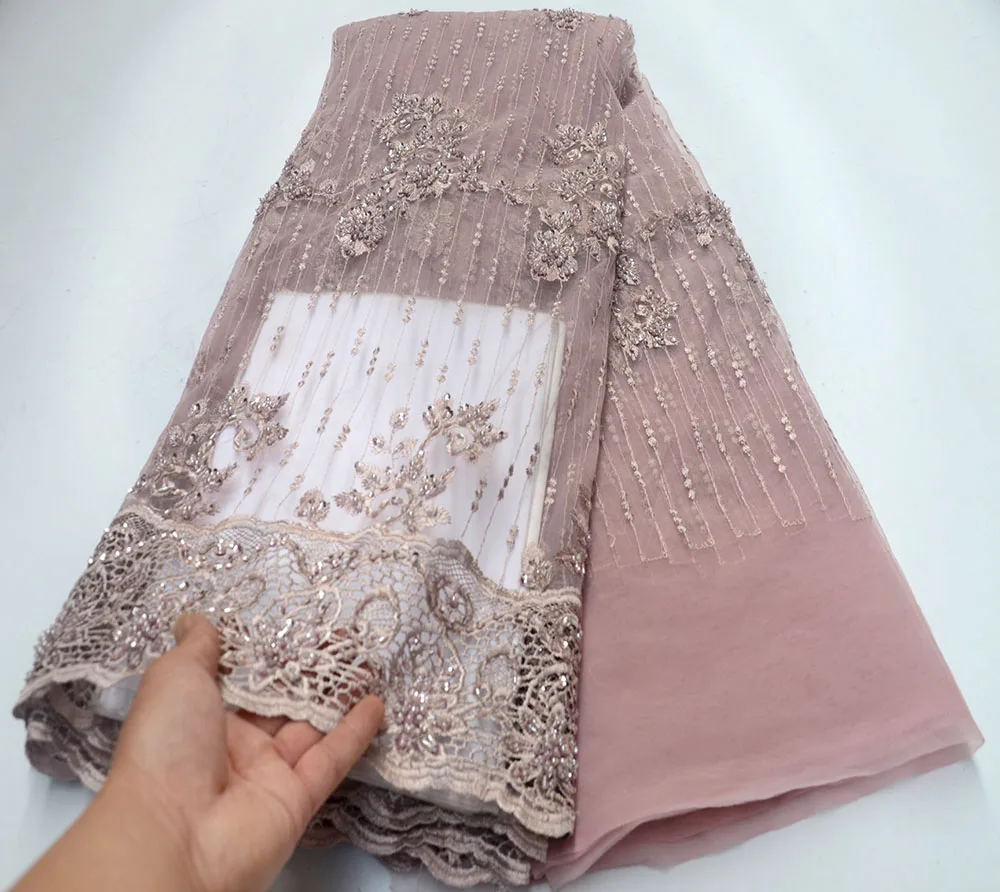 

2019 Newest African Tulle Lace Fabrics With Beads Embroidery Net Lace African French Lace High Quality With handmade beads