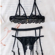 Новинка, черные сексуальные бюстгальтеры и трусики, наборы для женщин, прозрачный открытый бюстгальтер, открытая промежность, трусики, подтяжки, нижнее белье, набор нижнего белья