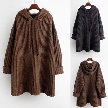 

Autumn Winter Long-sleeved Women Sweater Jacket Oversized Knitted Sweaters Tops Hooded 38