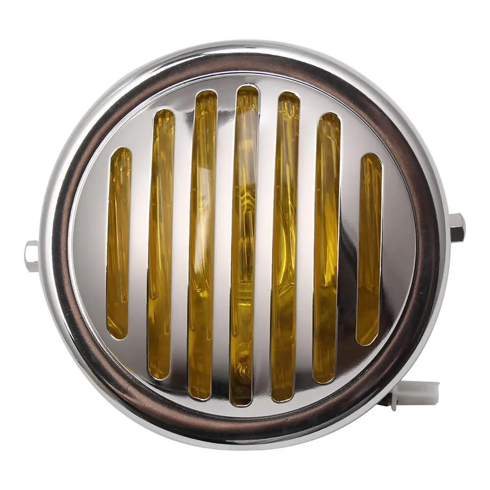 Silver Мотоцикл ретро-фары DC 12V мотоцикл фара с решеткой мотор мото скутер винтажный передний свет круглая лампа - Цвет: Silver