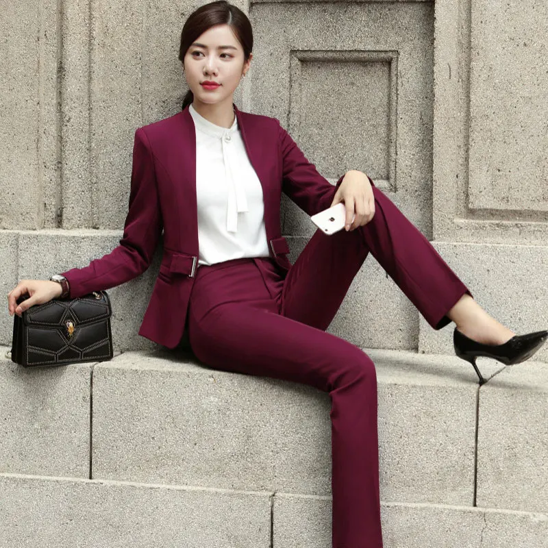 IZICFLY New Autumn Spring Formal Office Women Suits Elegant Interview Uniforms 2 Pieces Blazer Set With Pant