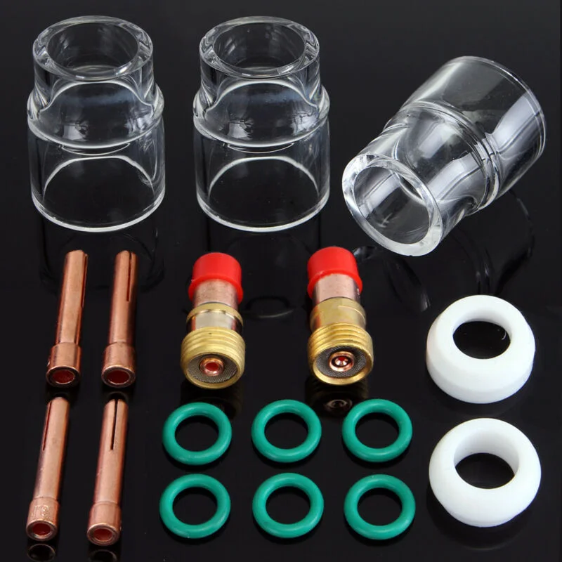 package 17pcs TIG сварочный фонарь короткие газа объектив термостойкие Стекло Набор чашек для WP-17/18/26 2,4 мм 3/3" O-образных уплотнительных кольца полуавтоматической сварки - Цвет: package 17pcs