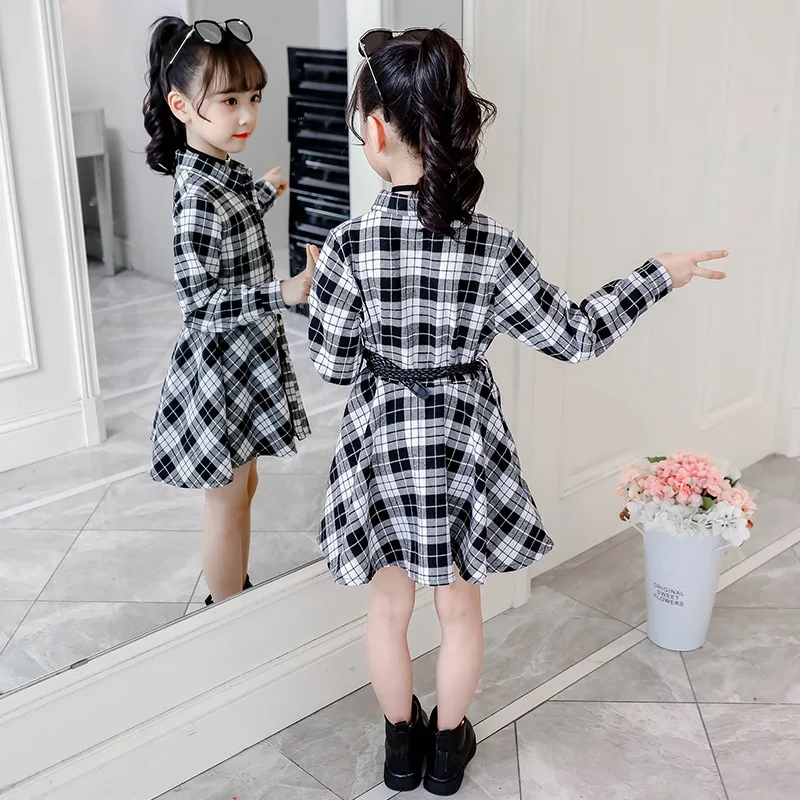 Vestidos Elegantes para niñas de 3 a 13 años, ropa informal a cuadros de  manga larga con cinturón, moda para adolescentes _ - AliExpress Mobile