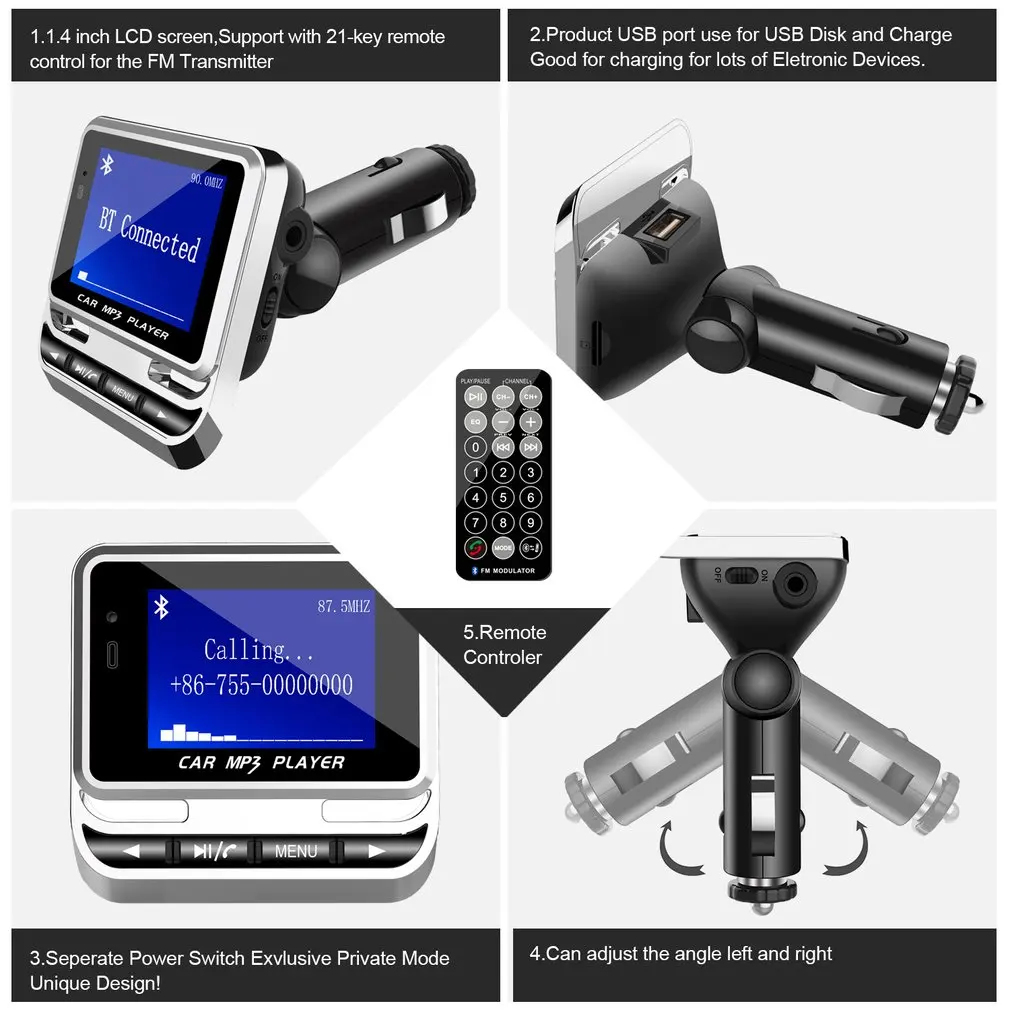 1," lcd Автомобильный MP3 fm-передатчик модулятор Bluetooth Handsfree Музыка MP3 аудио плеер с пультом дистанционного управления Поддержка TF карты/USB