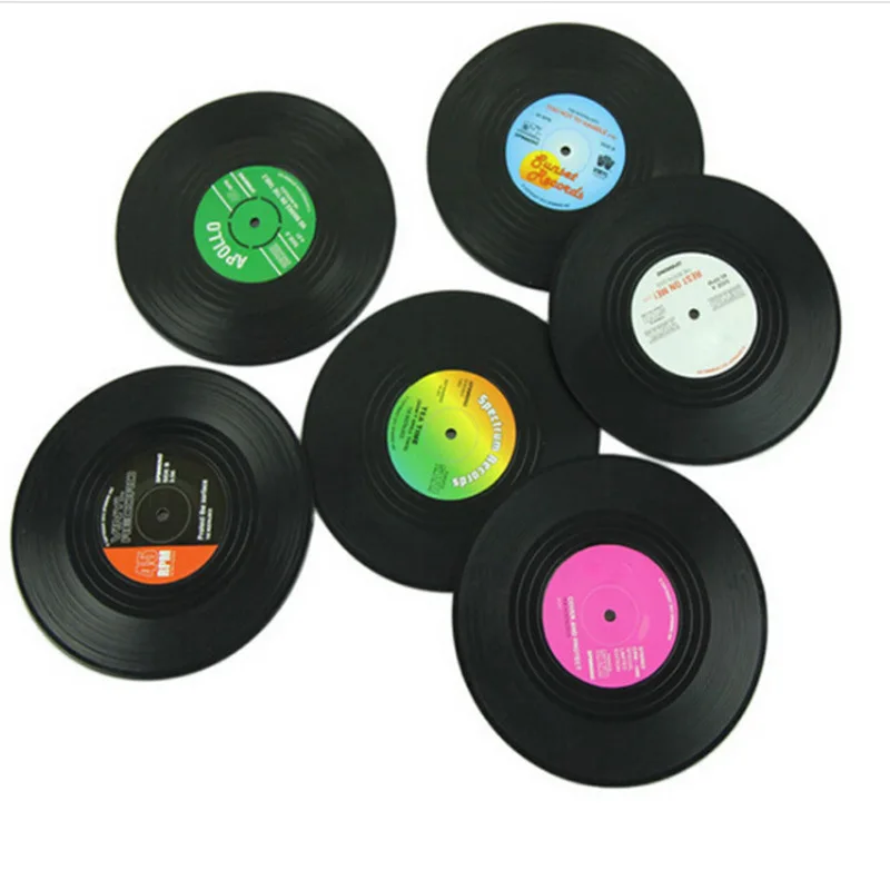 Retro Record Coasters with Holder Anti-slip Vinyl Disk Heat Insulation Creative Koffee Cup Pads Hot Food Silicon Mat | Дом и сад