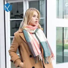 Модная бандана, зимний кашемировый шарф для женщин, толстый Пашмина, Женский палантин в клетку с кисточками, шаль, Женский шифоновый шарф, платок для женщин