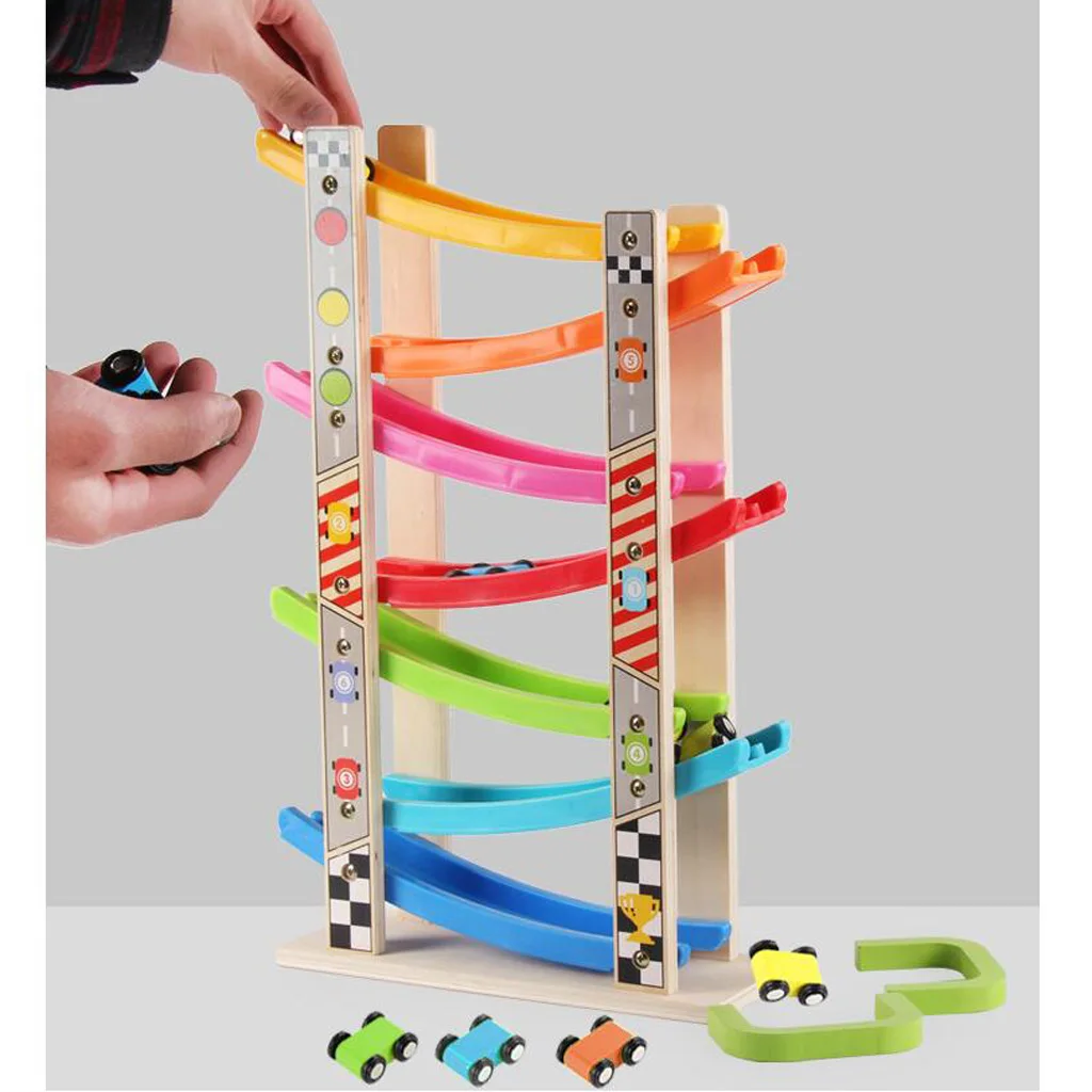 Деревянная игрушка паровоз 7 история трек и 8 мини инерционная гоночная скользящая игрушка автомобили и поезда Детские коляски для малышей