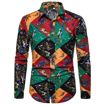 

2020 Autumn Fashion Shirts Male Cotton Slim Turn-Down Dress Shirt Men Long Sleeve Patchwork Shirts M-5XL