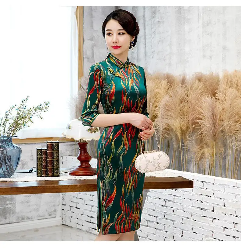Классическое Восточное цветочное китайское женское платье Cheongsam велюровое сексуальное традиционное женское свадебное платье большого размера 4xl Vestidos - Цвет: Зеленый