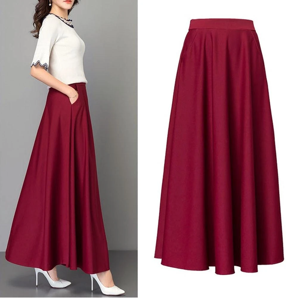 Faldas acampanadas alta para faldas largas de poliéster, Color sólido, plisadas, elegantes, nuevas, Otoño e Invierno|Faldas| -