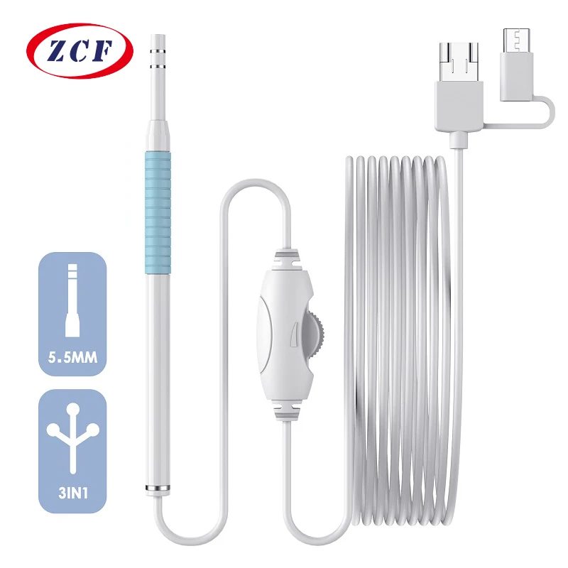 Endoscopio de limpieza de orejas AN101, cámara de 5,5mm, 0.3mp, 3 en 1, con USB, tipo c, otoscopio, boroscopio, para Android