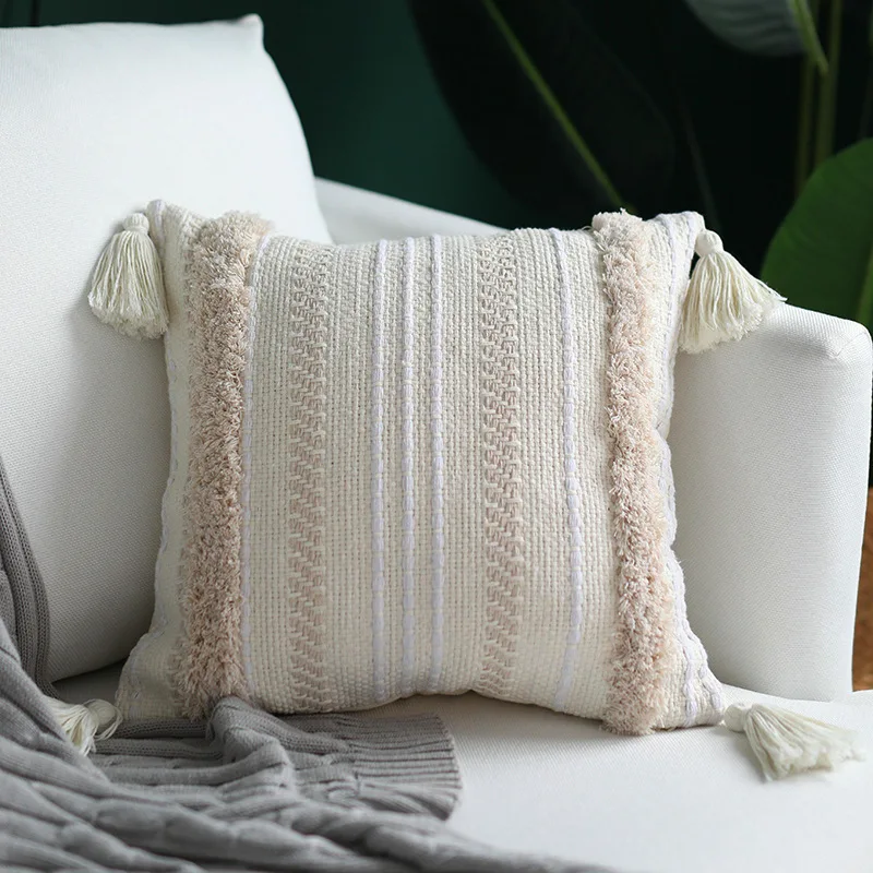 45x45 см cojines decorativos para sofa Morocco Геометрическая черно-белая ворсистая наволочка с кисточкой Рождественский чехол для подушки