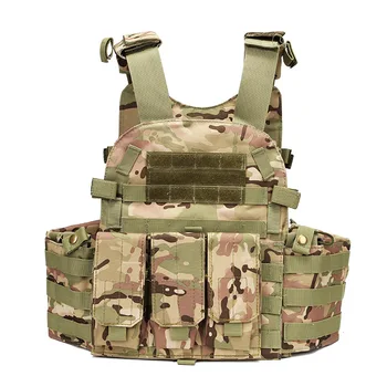 

Tactical Molle Plate Carrier Airsoft Vest Paintball Combat Training Vest Soft Vest with Triple Mag Pouch Intercom Pouch