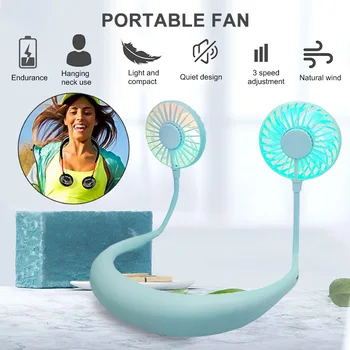 

Mini Neck Fan USB LED Portable Fan Neckband with Rechargeable Battery Small Desk Fans Handheld Air Cooler Hanging Sport Fan