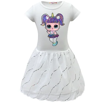 

Toddler Girl Lol Dress Children's Clothing Summer New Girls Cartoon Print Hoodie Dress Doll Clothes Kids Mesh Vestidos Cute