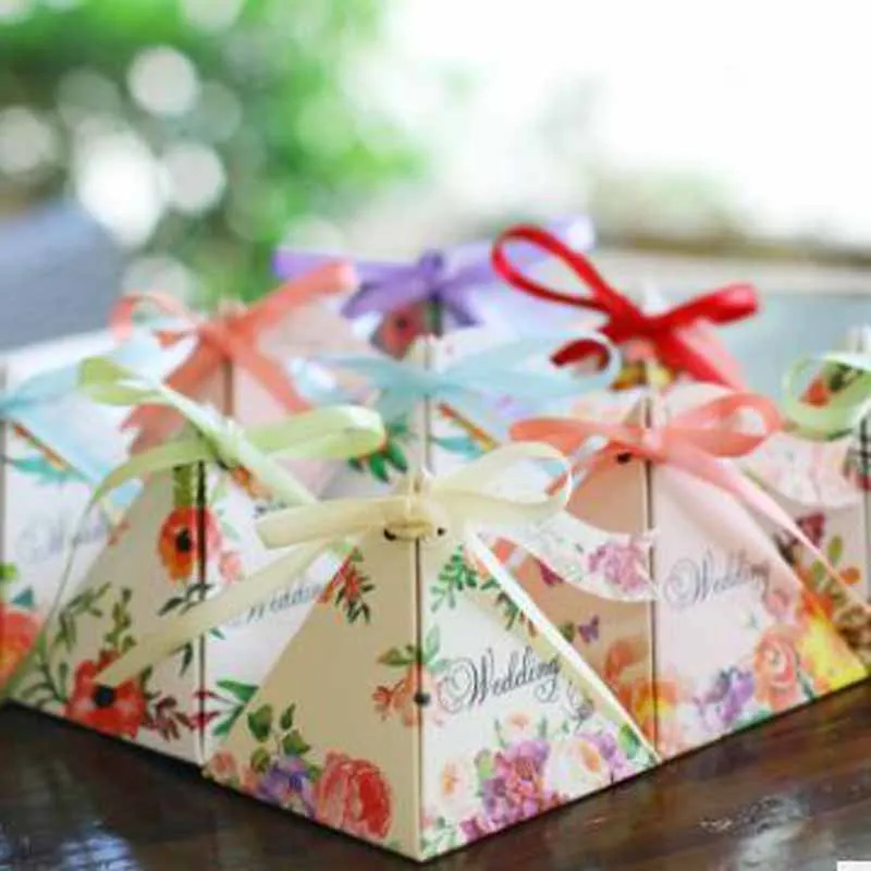 

DIY 50box+50ribbon 7.5x7.5x7.5cm 2018 hot new Creative candy box lovely fresh wedding candy box paper box mori style candy box