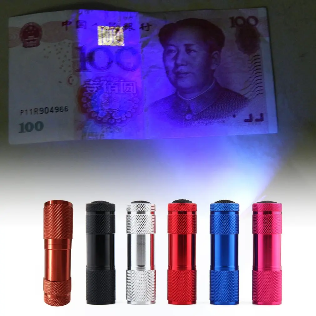 Mini 9LED UV Flashlight Ultraviolet Rays Invisible Ink Marker Detection Torch Light for Check the Bill Money Sale