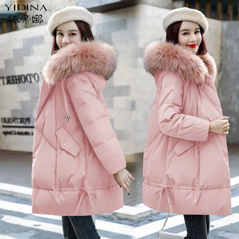 Новинка, длинное корейское модное свободное белое зимнее пальто 1025 - Цвет: Pink