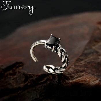 

JIANERY Vintage 925 Sterling Silver Black Crystal Rings For Women Fashion Engagement Party Wedding Jewelry Valentine's Gift