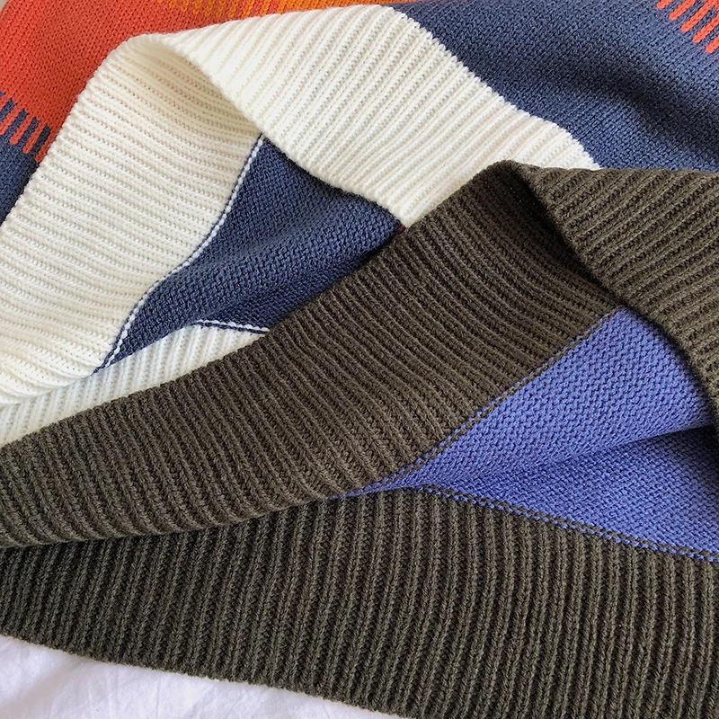 Winter Striped Sweater Men Warm Fashion Contrast Color Casual Lapel Knit Sweater Man Loose Long-sleeved Pullover Men Sweter Winter Striped Sweater Men Warm Fashion Contrast Color Casual Lapel Knit Sweater Man Loose Long-sleeved Pullover Men Sweter