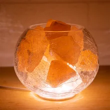 Креативная лампа из гималайской соли с натуральным кристаллом, резные вручную солевые кусочки с регулируемым шнуром, кракелированное стекло, чаша, украшение для спальни, подарок